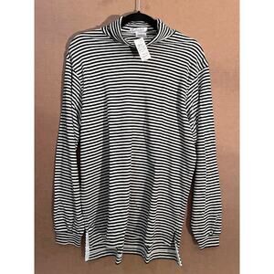Vintage 80s New Garfinckels Mens Turtleneck Shirt Black and Cream Stripe Size L